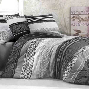 Pościel bawełniana 160x200 Zigo Grey szara i biała w czarny ornament, Cottonlove Exclusive