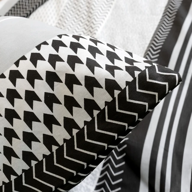 Pościel bawełniana 160x200 Zigo Grey szara i biała w czarny ornament, Cottonlove Exclusive