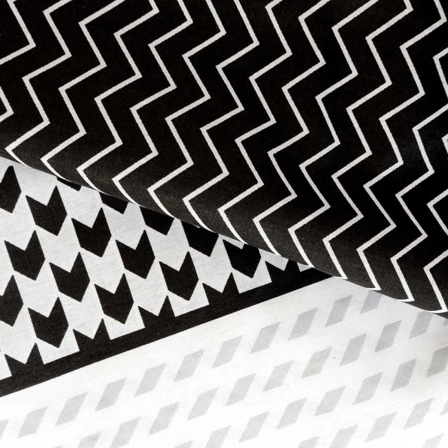 Pościel bawełniana 160x200 Zigo Grey szara i biała w czarny ornament, Cottonlove Exclusive