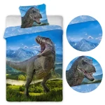 Pościel bawełniana 140x200 Dinozaur T-Rex, młodzieżowa, niebieska i zielona