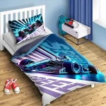 Pościel bawełniana 160x200 młodzieżowa, Bolid formuły F1, niebieska, dla chłopca