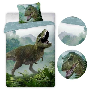 Pościel bawełniana 160x200 Dinozaur T-Rex, młodzieżowa, zielony