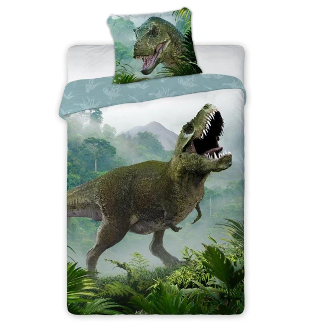 Pościel bawełniana 160x200 Dinozaur T-Rex, młodzieżowa, zielony