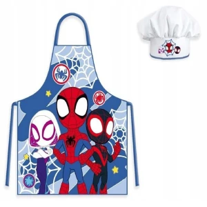 Fartuszek dziecięcy z czapką szefa Spiderman, dla chłopca, niebieski
