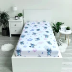 Prześcieradło bawełniane dziecięce z gumką 90x200 Lilo & Stitch, białe