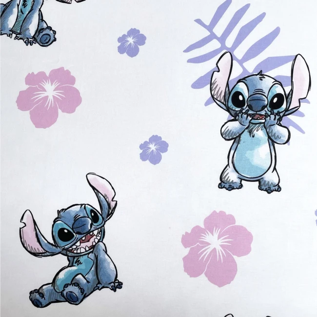 Prześcieradło bawełniane dziecięce z gumką 90x200 Lilo & Stitch, białe