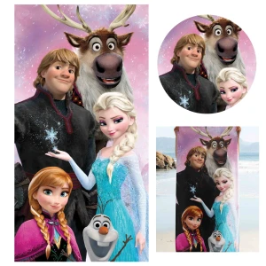 Ręcznik bawełniany dla dzieci 70x140 Kraina Lodu, Anna Elsa Rodzina, różowy