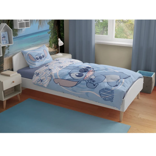 Pościel bawełniana dla dzieci 100x135 Lilo & Stitch, niebieska, dla chłopca