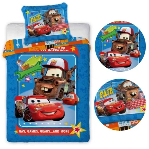 Pościel bawełniana dla dzieci 100x135 Cars Zygzak, niebieska, dla chłopca