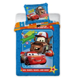 Pościel bawełniana dla dzieci 100x135 Cars Zygzak, niebieska, dla chłopca