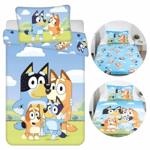 Pościel bawełniana dla dzieci 100x135 Pies Bluey, niebieska