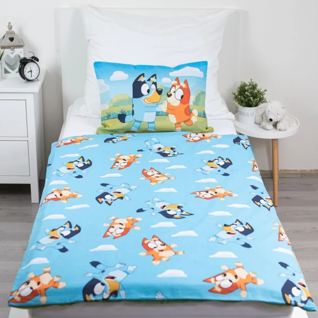 Pościel bawełniana dla dzieci 100x135 Pies Bluey, niebieska