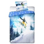 Pościel bawełniana 160x200 Snowboard, młodzieżowa, biała i niebieska