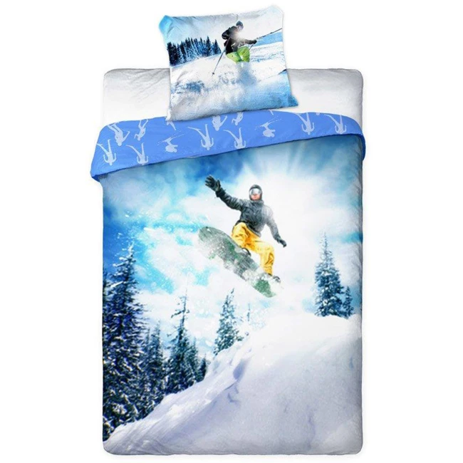 Pościel bawełniana 160x200 Snowboard, młodzieżowa, biała i niebieska