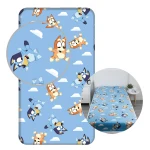 Prześcieradło bawełniane dziecięce z gumką 90x200 Bluey, niebieskie
