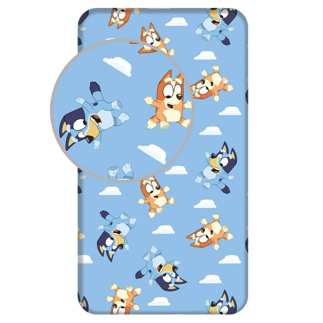 Prześcieradło bawełniane dziecięce z gumką 90x200 Bluey, niebieskie