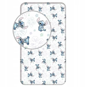 Prześcieradło bawełniane dziecięce z gumką 90x200 Lilo & Stitch, białe