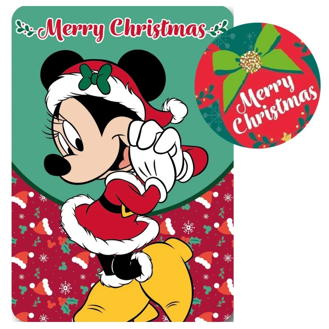  Świąteczny koc Myszka Minnie z Minnie w stroju Mikołaja, napisem Merry Christmas 