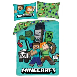 Pościel dziecięca 140x200 Minecraft, zielona, turkusowa