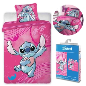 Pościel bawełniana dla dzieci 160x200 Lilo & Stitch, różowa, dla dziewczynki