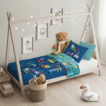 Pościel bawełniana 100x135 Pojazdy, niebieska, dla dzieci