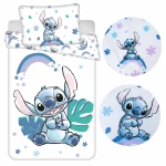 Pościel bawełniana 100x135 Lilo & Stitch, biała i niebieska, dla dzieci