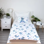 Pościel bawełniana 100x135 Lilo & Stitch, biała i niebieska, dla dzieci