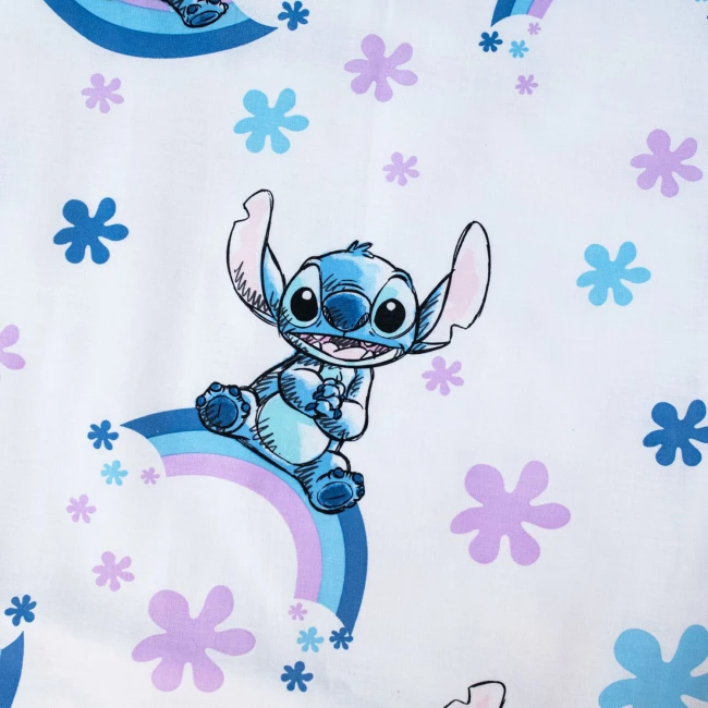 Pościel bawełniana 100x135 Lilo & Stitch, biała i niebieska, dla dzieci