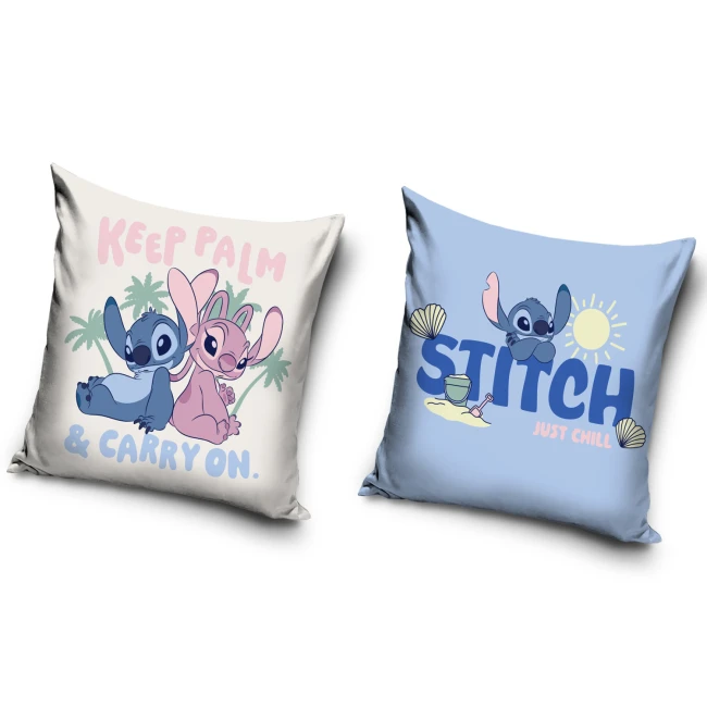  Dwustronna poszewka Stitch w jasnych odcieniach beżu i błękitu z wakacyjnymi grafikami 