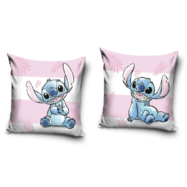  Jasnoróżowa dwustronna poszewka Stitch z białymi pasami i delikatnym wzorem liści 