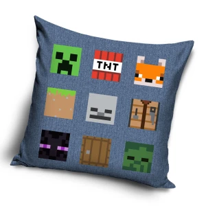 Poszewka valvet 40x40 Minecraft, szara, dekoracyjna, dla dzieci