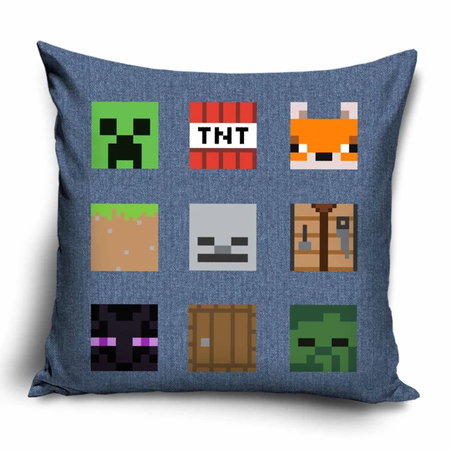 Poszewka valvet 40x40 Minecraft, szara, dekoracyjna, dla dzieci