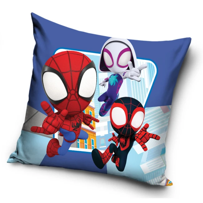  Niebieska dwustronna poszewka Spider-Man z trzema bohaterami na miejskim tle 