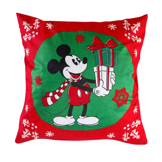  Czerwono-zielona poszewka świąteczna z Myszką Mickey i prezentami 