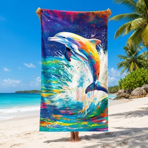 Ręcznik plażowy 100x180 Delfin szybkoschnący z mikrofibry duży