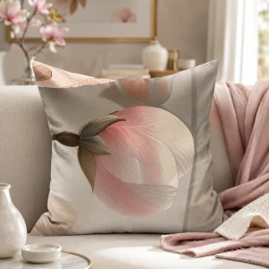 Poszewka satynowa 40x40 Satynlove Premium różowa, szara z kwiatami