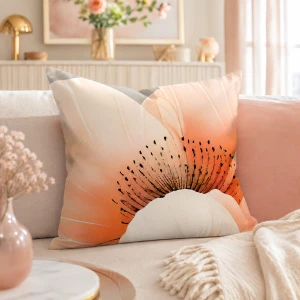 Poszewka satynowa 40x40 Satynlove Premium szara z pomarańczowymi kwiatami
