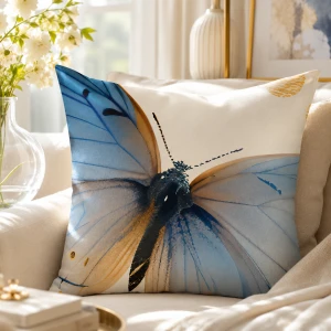 Poszewka satynowa 40x40 Satynlove Premium kremowa z niebieskim motylem