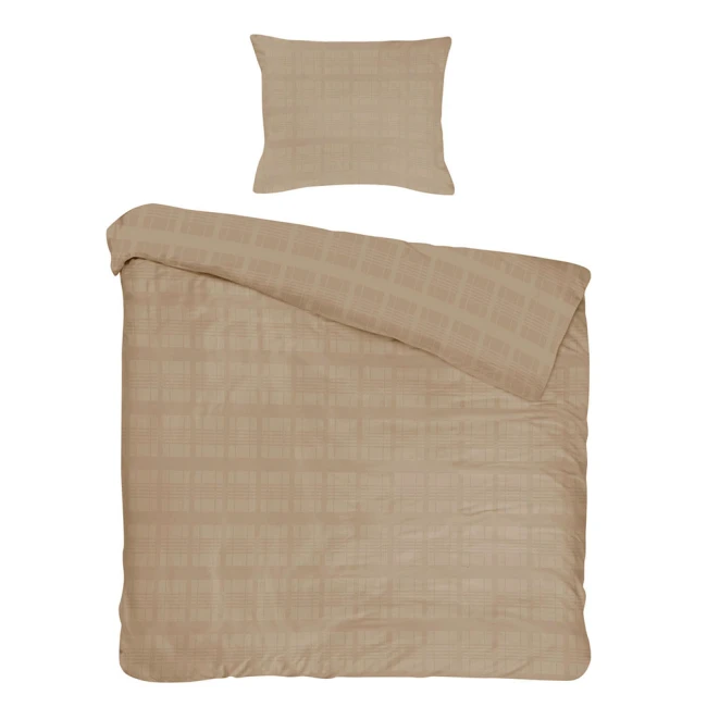 Pościel satyna bawełniana 140x200 Exclusive Marsela Light Brown, brązowa w kratkę