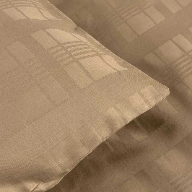 Pościel satyna bawełniana 180x200 Exclusive Marsela Light Brown, brązowa w kratkę