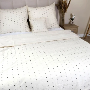 Pościel bawełniana 160x200 Point Standard w kropki, kremowa