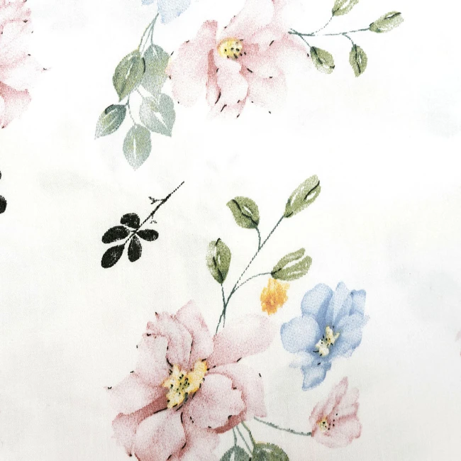 Pościel satyna bawełniana 160x200 Daisy biała w kolorowe delikatne kwiaty, Satynlove