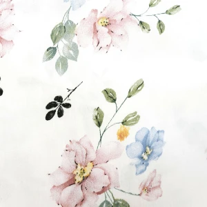 Pościel satyna bawełniana 180x200 Daisy biała w kolorowe delikatne kwiaty, Satynlove