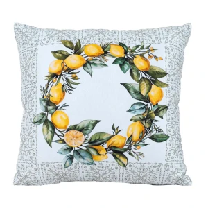 Poszewka dekoracyjna 43x43 biała, w zielony ornament i cytryny