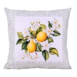 Poszewka dekoracyjna 43x43 biała, w zielony ornament i cytryny