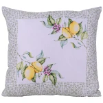 Poszewka dekoracyjna 43x43 biała, w zielony ornament i żółte cytryny