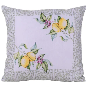 Poszewka dekoracyjna 43x43 biała, w zielony ornament i żółte cytryny