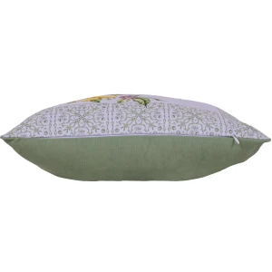 Poszewka dekoracyjna 43x43 biała, w zielony ornament i żółte cytryny