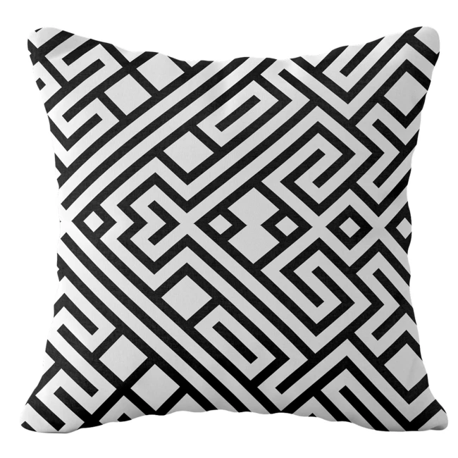  Biało-czarna dekoracyjna poszewka na poduszkę 43x43 cm, pasuje na poduszkę 40x40 cm, w ornament 