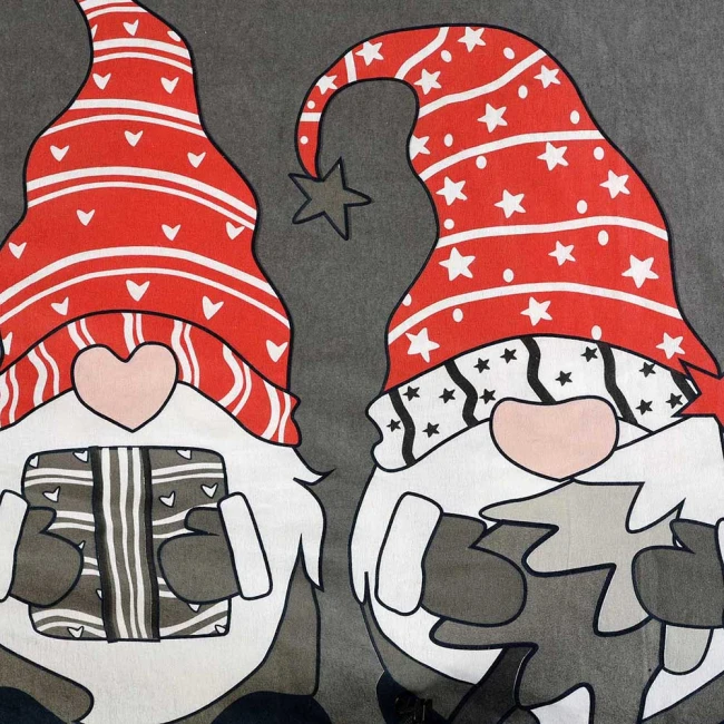 Pościel flanelowa 220x200 Iskierka, szara w czerwone skrzaty i bombki, Flanelove
